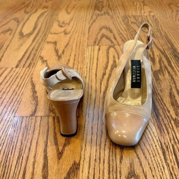Vintage VTG Stuart Weitzman Tan Suede Pumps with Sling Strap size 7.5 - Picture 2 of 5